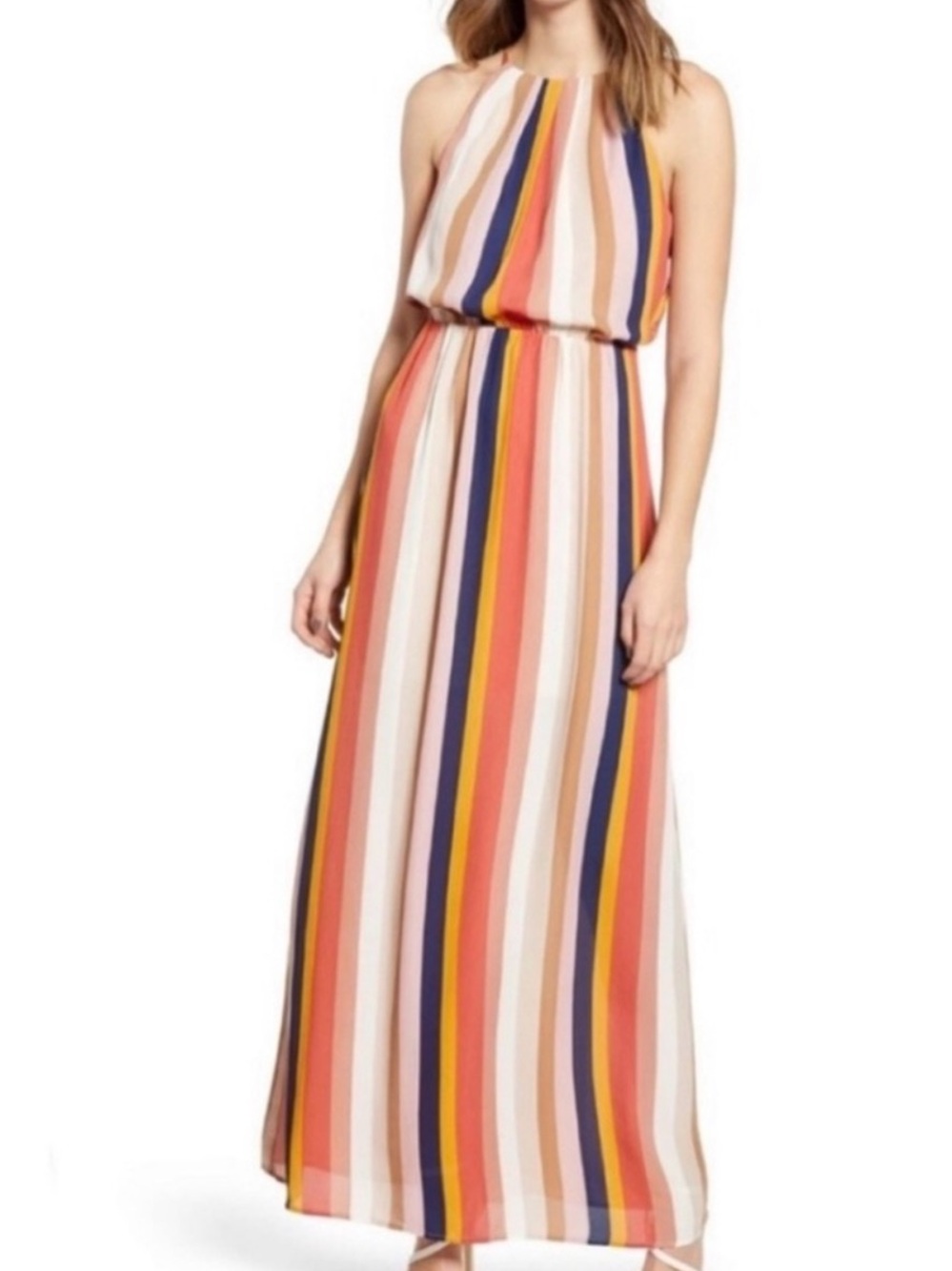 NWT All in Favor Blouson Maxi Dress Striped Large